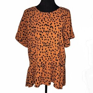 Women’s Leopard Peplum Top Brown Black Large Dress Up Boutique Made In USA Boho